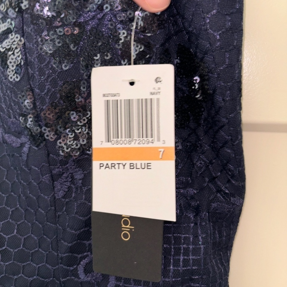 City Studio Sequined Embroidered Fit & Flare Dress | Navy 7 | NWT - Picture 6 of 6